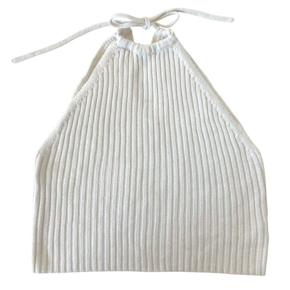 LA Hearts Knit Halter Crop Top Tank High Neck Womens Size Small Off White/Cream - Picture 1 of 7
